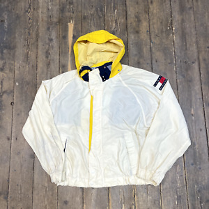 Tommy Hilfiger Rain Coat Y2K Full Zip Windbreaker Jacket, White, Mens XL