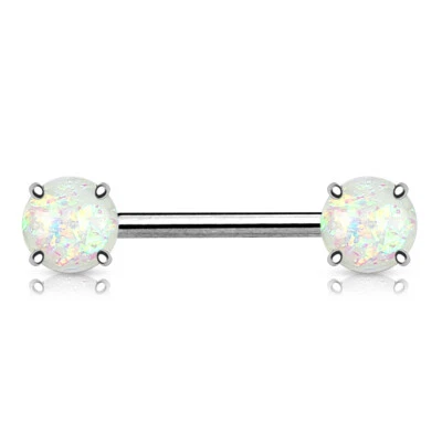 Pair of Opal Glitter Front Prong Set Surgical Steel Nipple Rings - Image 1 of 4