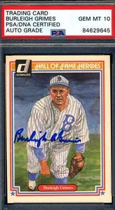 Burleigh Grimes Gem Mint 10 PSA DNA Signed 1983 Donruss Autograph