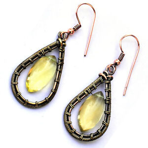Lemon Quartz Copper Wire Wrap Earring Elegant Handcrafted Jewelry MC-47