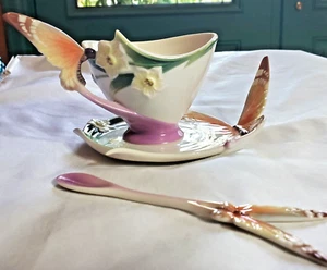 Franz Porzellan Schmetterling Teetasse Untertasse & Löffel Set XP1693 von Jen Woo makellos - Bild 1 von 12