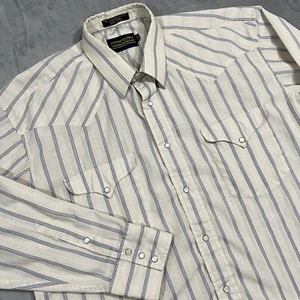 Panhandle Slim Pearl Snap Shirt Mens 17-35 Beige Blue Striped Cowboy Western VTG - Picture 1 of 12