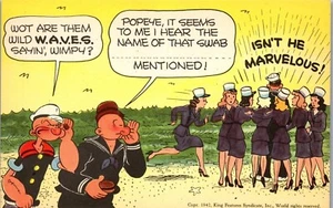 Military Humor Postcard Popeye The Sailor Man Wimply Woman Waves King Features - Picture 1 of 3