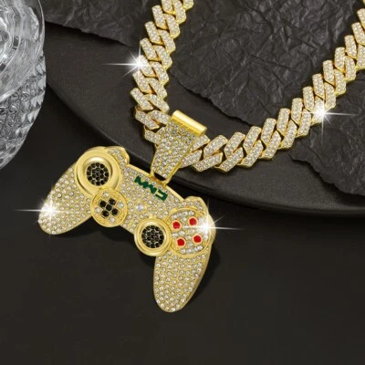 Colgante controlador de juego grande para hombre y collar estilo hip hop cadena cubana circonita helada Foto 1 de 4