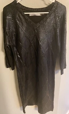 Vestido Suéter Marc New York Andrew Marc Negro Brillante Tejido con Cable Talla Mediana Foto 1 de 4