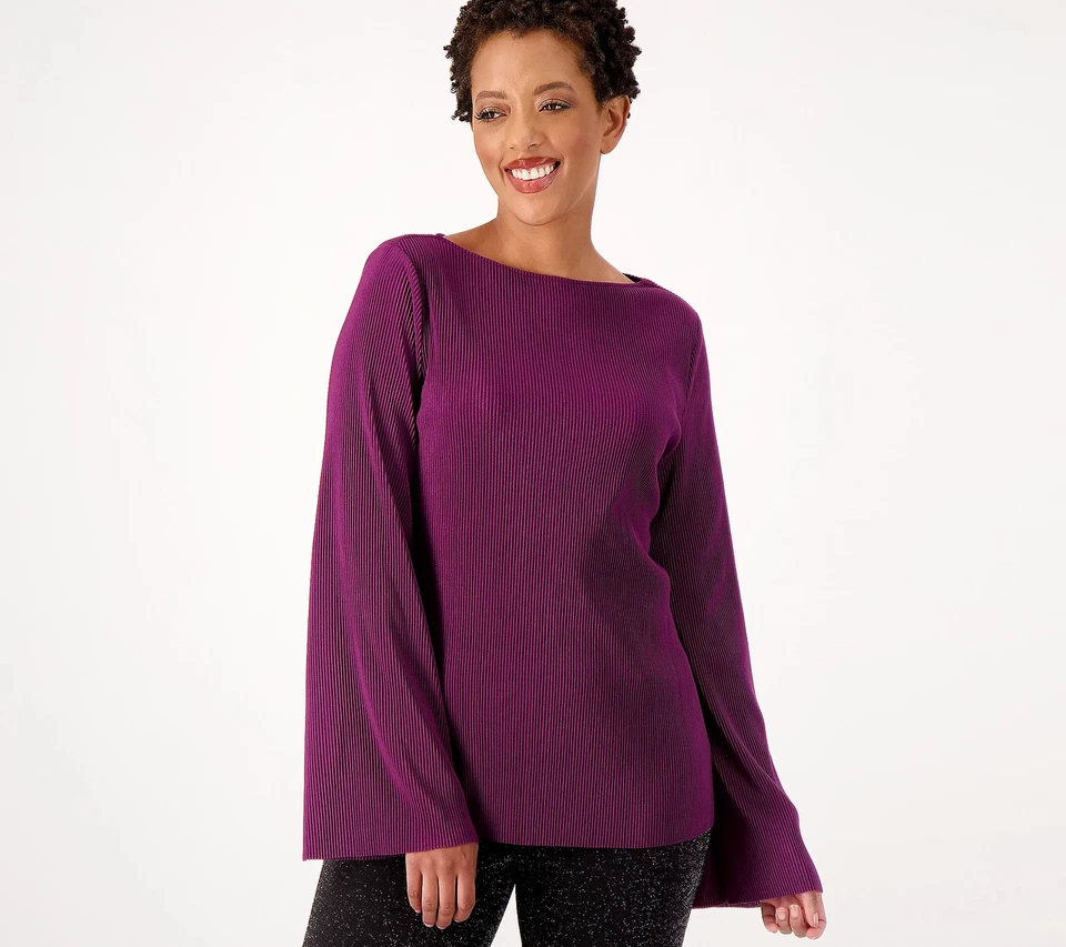 Девочка с изгибами вязаный Plisse блузка размер XS темно сливы A554697 QVC - Изображение 1 из 1