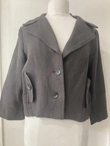 CAbi size 8 Linen short jacket gray/brown casual side pockets notch collar NEW - Picture 1 of 6