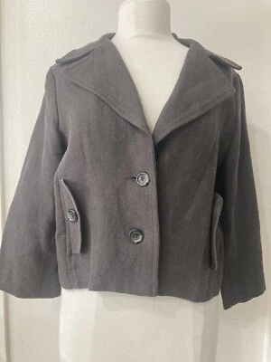 CAbi size 8 Linen short jacket gray/brown casual side pockets notch collar NEW - Image 1 of 4