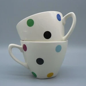 MIDWINTER POTTERY PAIR TEACUPS CONTEMPORARY POLKA DOT PATTERN MULTICOLOUR SPOT A - Picture 1 of 7