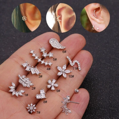 Cartilage Zircon Piercing Earrings Stud Gem Ball Back Tragus Nose Helix Labret - Image 1 of 4