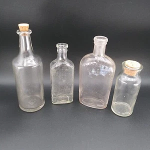 Lot of 4 Antique Vintage Apothecary Medicine Cure Bottles Clear Pharmacy - Picture 1 of 12