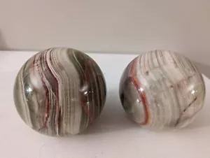 Juego de 2 sujetalibros redondos de ónix esfera de piedra pulida orbe vintage MCM decoración única - Imagen 1 de 12