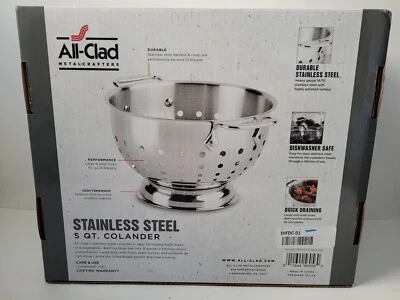 Brand New ALL CLAD 5 qt Tri-Ply 18/10 Stainless Steel Colander in Retail Box - Image 1 of 4