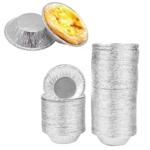 100x Disposable Aluminium Foil Trays Round Baking Cake Pie Egg Tarts Mould AU - Picture 1 of 18