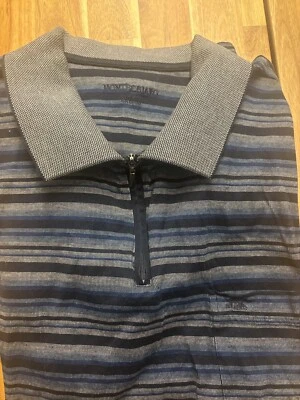 Montechiaro Men Polo Large Blue Gray Horizontal Stripes Zip Collar Italy 3XL Foto 1 de 3