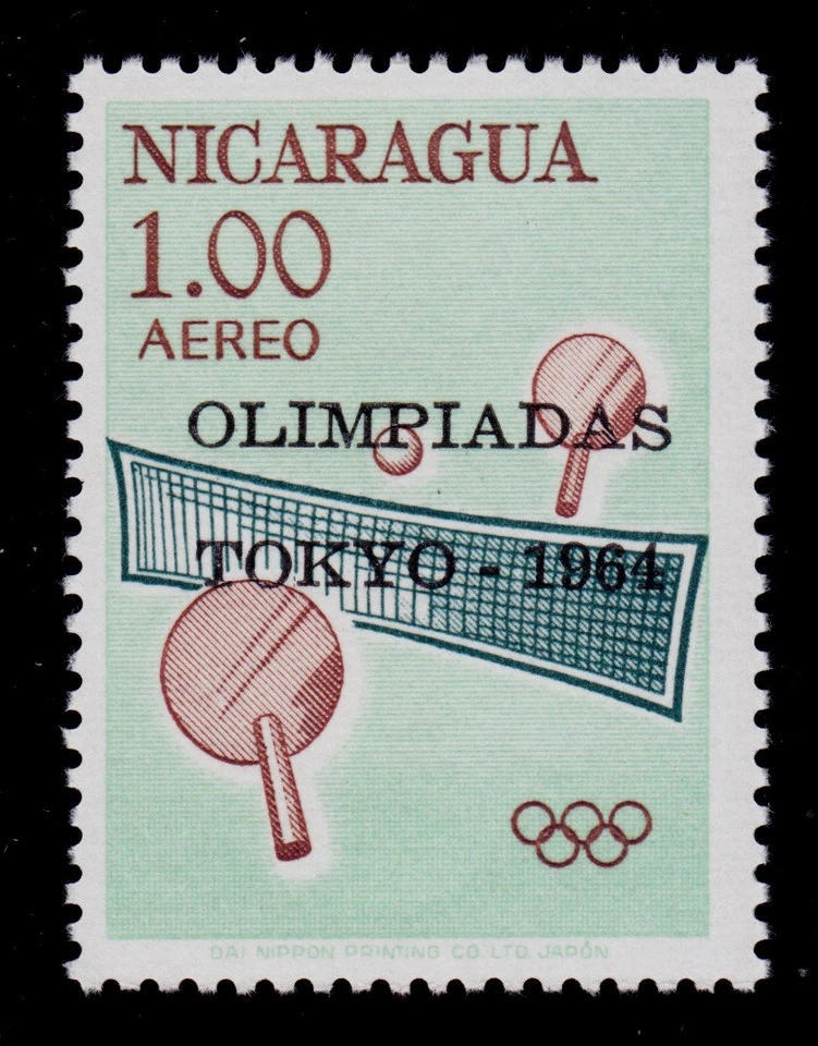 NICARAGUA  SCOTT#  C557  (WITH OVERPRINT)  MNH  TABLE TENNIS/1964 OLYMPICS TOKYO - Image 1 of 1