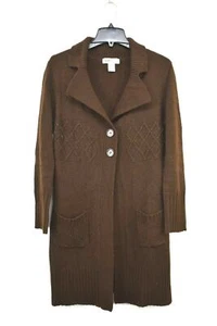 Kikit Womens Brown V Neck Button Front Diamond Knit Long Sleeve Cardigan Sz L - Picture 1 of 7