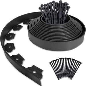 2 Inch Tall Garden Landscape Edging Kit 20 FT, Bonus 20Pcs Spiral Spikes, Black - Picture 1 of 12