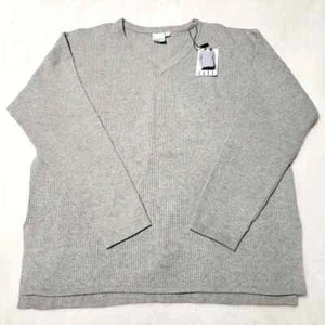 NEW Elle V-Neck Ribbed Soft Stretch Sweater Ladies sz Large Grey Midweight - Picture 1 of 10