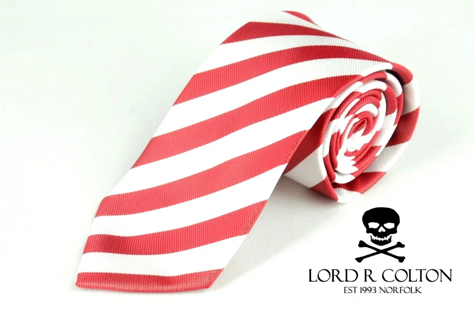 Corbata a rayas universitaria Lord R Colton - Corbata roja y blanca - $95 venta al por menor nueva Foto 1 de 1