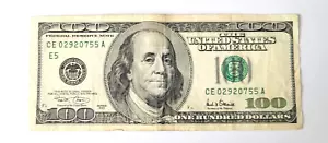 2001 $100 One Hundred Dollar Bill, Federal Reserve Note, Serial # CE02920755A - Picture 1 of 2