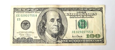 2001 $100 One Hundred Dollar Bill, Federal Reserve Note, Serial # CE02920755A - Image 1 of 2