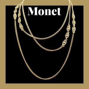 Vintage MONET Chain Station Necklace ATOMIC STARS 54" MCM Boho Chic MOD Urban - Picture 1 of 17
