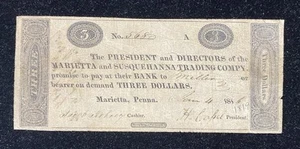 1816 $3 Marietta And Susquehanna Trading Company Note - Picture 1 of 2