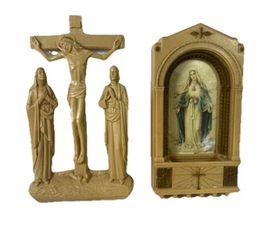 2 Römisch Katholisch Kruzifix INRI Gebet Jungfrau Maria Josef Jesus Kreuz Wanddeko - Bild 1 von 4