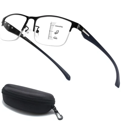 Multifocal Presbyopic Glasses Anti Blue Light Reader Metal Half Frame Eyeglasses - image 1 of 4