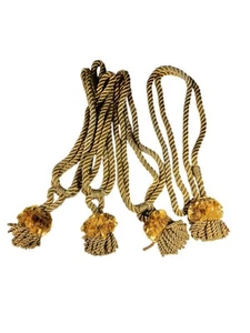 Vintage Gold Tassel Curtain Tiebacks Lot of 4 Braided Rope Drapery MCM Decor - Picture 1 of 4