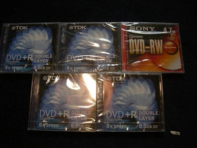 *New Sealed* 4 x TDK DVD+R Double Layer 8.5GB. + 1 x Sony DVD-RW 4.7GB - Image 1 of 4