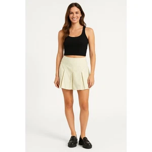Hollister Ultrahoch geschnittener cremefarbener Stretch-Falten-Minirock Large - Bild 1 von 9