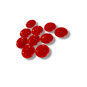 Set 10 bottoni in plastica rossa metà secolo curvi artigianali cucito diametro 1" - Foto 1 di 7