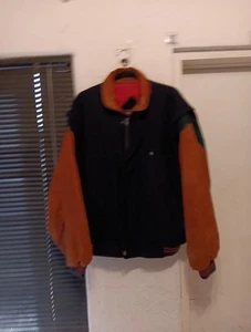 GANT The Wool Leather Flyer Mens Sz L Wool Varsity Bomber Jacket Blue/Green/Tan - Picture 1 of 24