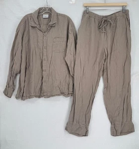 Parachute Herren hellbraun Leinen Knopf Hemd Kordelzug Hose 2 Stück Freizeit Set Gr. L - Bild 1 von 9