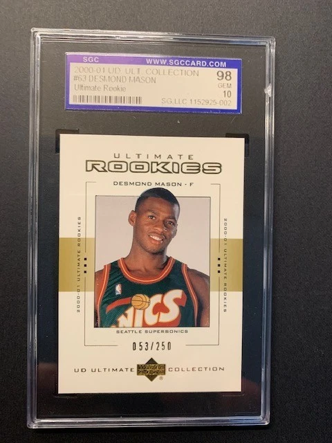 2000-01 UD Ultimate Collection Desmond Mason Rookie 53/250 SGC 98 GEM 10 bailarines Foto 1 de 2
