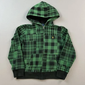 Polo Ralph Lauren Hoodie Boys Medium Green Plaid Full Zip Sherpa Lined Hood - Picture 1 of 17