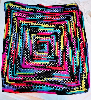 Handmade Crochet Afghan 50”x 50” Vibrant Rainbow Of Colors Throw Blanket - Image 1 of 3