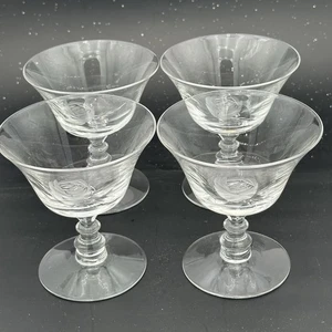 Set of 4 FOSTORIA Crystal ROSE 4 1/8" SHERBET Champagne ETCHED - Picture 1 of 4