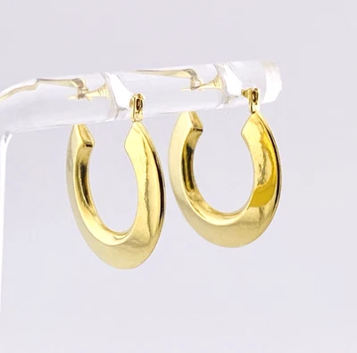 Винтажные почти плоские серьги-кольца из золота 18 карат Estate 17 мм - Изображение 1 из 4