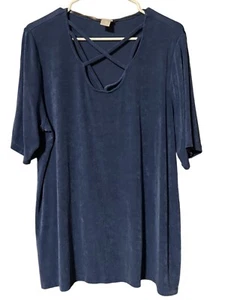 Chicos Travelers Teal Slinky Strappy Top Stretch Wrinkle Free Size 3 XL 16/18 - Picture 1 of 21