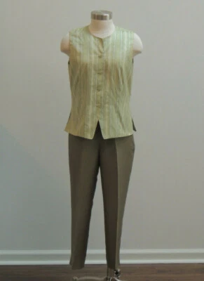 Linda calça de seda Judith Hart e colete combinando ~ Tamanho 12 P ~ verde  - Imagem 1 de 4