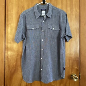 Patagonia Common Threads Organic Cotton Men’s Gray Button Short Sleeve Shirt S - Picture 1 of 7