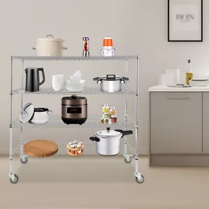 4-tier Metal Rack Storage Shelving Unit W/ Wheels Home Kitchen Organizer - Picture 1 of 10
