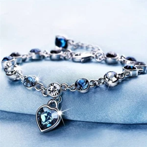 Stunning Crystal Silver Bracelet Women Heart of the Ocean Dark Blue Jewellery - Picture 1 of 6