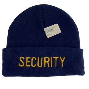 Knit Hat Watchman Style Acrylic Navy with Gold SECURITY Embroidered - Picture 1 of 8