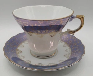 Taza de té vintage azul Enesco y delicado brillo dorado floral medio moderno - Imagen 1 de 5