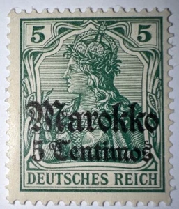 Travelstamps: GERMANY OFFICES IN MOROCCO STAMPS 5pf with 5c OP Mint OG LH WMK - Picture 1 of 6