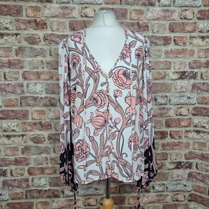 Alice McCall Top Pink White Floral Print Womens XL Long Sleeve Button Front - Picture 1 of 14
